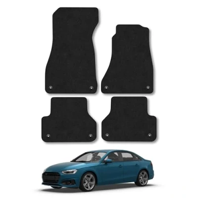 Image of Car Mats Compatible with Audi A4 (2016+) Tailored Fit Carpet Floor Mat Set Accessory Black Custom Fitted 4 Pieces Clips Anti Slip Backing &amp; Trim Edging