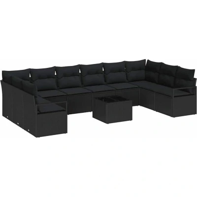 Image of vidaXL 11 Piece Garden Sofa Set with Cushions Beige Poly Rattan