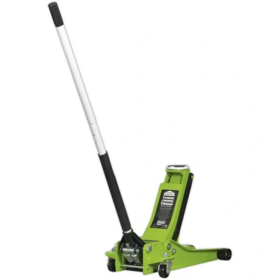 Image of Sealey Trolley Jack 2 Tonne Low Entry Rocket Lift Hi vis Green