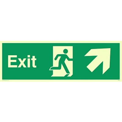Image of Viking Signs SB438 L31 P &quot;Exit&quot; Sign, Right Up Arrow, Semi rigid Photo luminescent Plastic, 100 mm H x 300 W