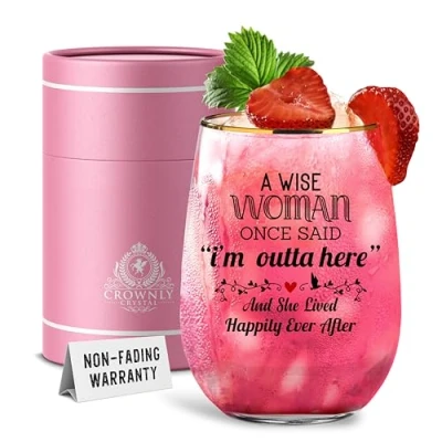 Image of CROWNLY CRYSTAL® Personalised Gifts for Women Gin Glass Colleague Leaving Her Presents Birthday Alcohol Gift Set Red Wine Glasses Ideas Friend