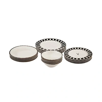 Image of Karaca Aries Porcelain Dinner Set for 6 People 24 Piece with Plates and Bowls Set, Round Dinnerware &amp; Black White