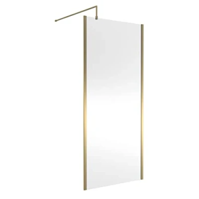 Image of nuie WRSCOBB90 Modern Bathroom Outer Framed Wall Fixed Wetroom Screen with Support Arm, 900mm, Brushed Brass