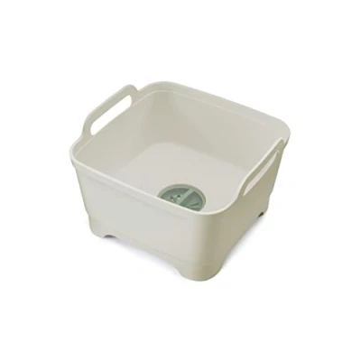 Image of Joseph Wash &amp; Drain Kitchen Washing Up Bowl with Handles and Draining Plug, 9 litres, Stone/Sage Green