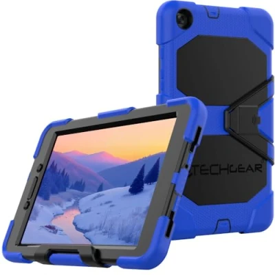 Image of TECHGEAR G SHOCK Case Fits New Samsung Galaxy Tab A 8.0&quot; 2019 (SM T290 / SM T295) Tough Rugged HEAVY DUTY Armour Shockproof Survival with Stand Kids Schools Builders Workman BLUE