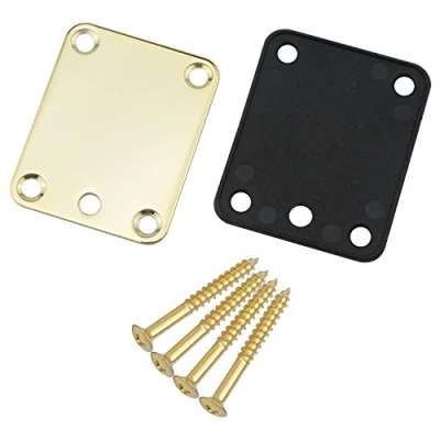 Image of Swhmc 1 Set Gold Bass Guitar Neck Plate with Screws Strat Tele Joint Reinforce Board for Electric Part Replacement