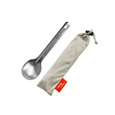 Image of TiTo Bright Colorful Titanium Spork for Outdoor Camping Light Weight Spoon Travel Home with Cloth Bag (Titanium Spoon)