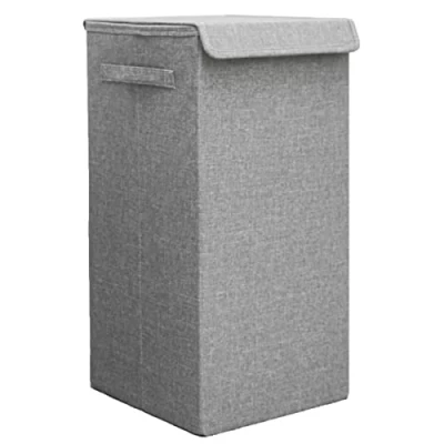 Image of DuneDesign 50L Laundry Basket with Lid 30x30x60 Hamper Narrow Washbox Dirty Clothes Grey Washing for Large Bin Bedrooms
