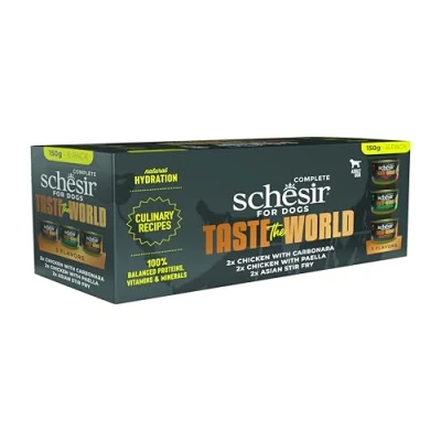 Image of Schesir Taste The World Complete &amp; Balanced Wet Food For Adult Dogs Variety Pack 6 x 150g