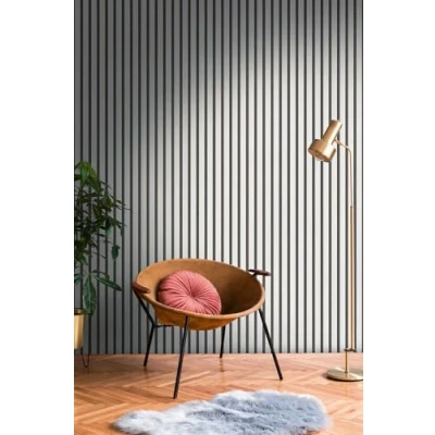 Image of A.S. Création Non Woven Wallpaper with Wall Panel Motif Metallic Effect 0,53 x 10,05 m Black Silver Wood Look Made in Germany 786271