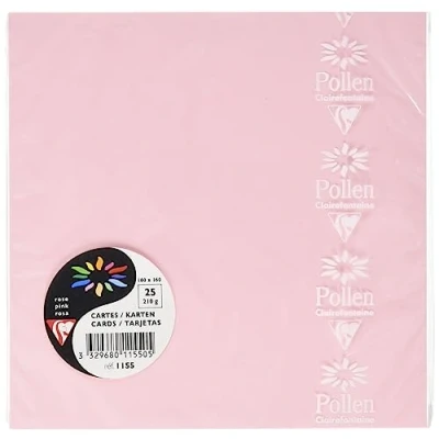 Image of Clairefontaine Ref 1155C Pollen Card (Pack of 25 Sheets) 160 x 160mm Sized, Acid Free, Inkjet &amp; Laser Compatible, Easy to Write On, 210gsm Pink