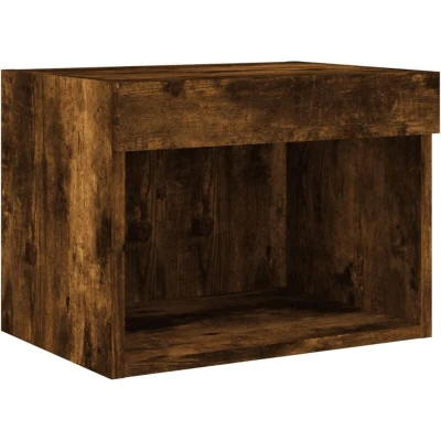 Image of vidaXL Bedside Cabinet with LED Lights Wall mounted Smoked Oak