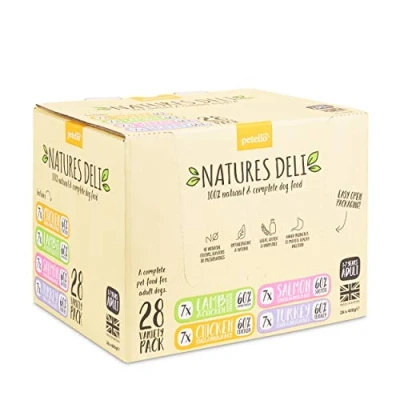 Image of Natures Deli Adult Wet Dog Food Trays, Natural Complete for Dogs Variety Pack, Chicken, Lamb, Salmon and Turkey, 28 x 400g
