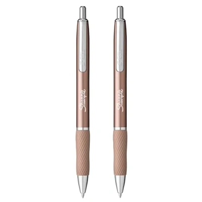 Image of Sharpie S Gel Pens Medium Point 0.7mm Black Ink Pack of 2 Metal Barrel Rose Gold