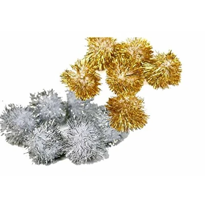 Image of Creation Station Glitter Poms, Gold &amp; Silver Assorted Sizes, Small