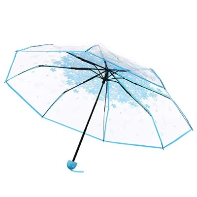 Image of fuc Umbrella Kids Clear Dome Folding Boys and Girls Travel Telescopic Stick Windproof Strong Transparent Lightweight (Blue, One Size)