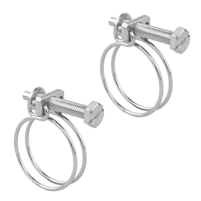 Image of KCT 2 Pack 26 30mm Double Wire Hose Pipe Clamps Universal Adjustable Metal Clips for Fuel/Air Line/Tube/Plumbing/Hosepipe