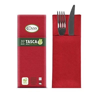 Image of CLASS 10 Airlaid Cutlery Pocket Napkin, Paper, red, 40x32x0.8 cm