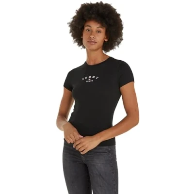 Image of Tommy Jeans Women Short Sleeve T Shirt Slim Crew Neck, Black (Black), XXS