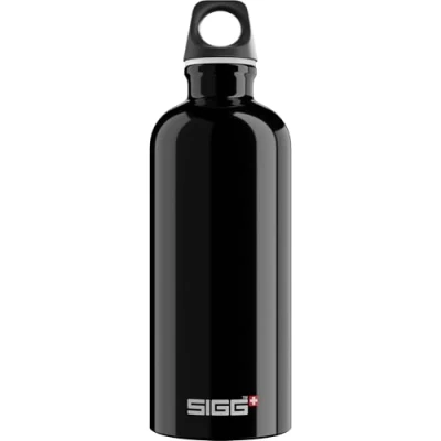 Image of SIGG Aluminium Water Bottle Traveller Black Climate Neutral Certified Suitable For Carbonated Beverages Leakproof Lightweight BPA Free 0.6 L