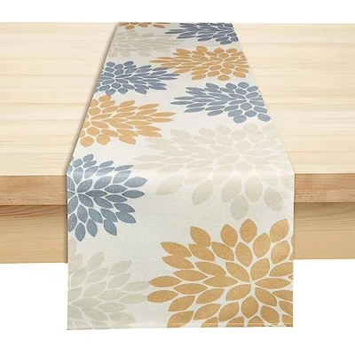 Image of Linen Table Runner, Floral Printed Runners, 33 x 180 cm Stain Resistant Runner for Home Kitchen Coffee Dinning Room Farmhouse Party Gathering Decor (Printed Pattern 2)