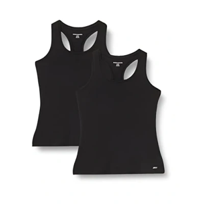 Image of Amazon Essentials Women&#039;s Tech Stretch Racerback Tank Top (Available in Plus Size), Pack of 2, Black, M