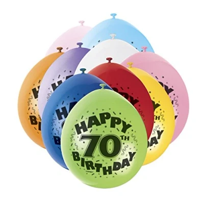 Image of Unique Party 80317 9&quot; Latex Assorted Happy 70th Birthday Balloons, Pack of 10
