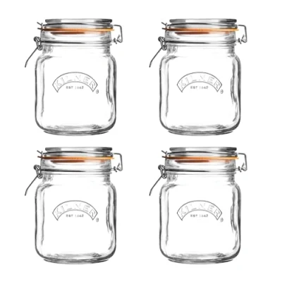 Image of Kilner Square Clip Top Jar 1Ltr (4 Pack)