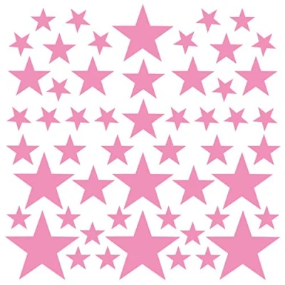 Image of PREMYO Set of 54 Star Wall Stickers Kids Nursery Decor Easy to Apply Decals for Bedrooms Girls Rose Pink
