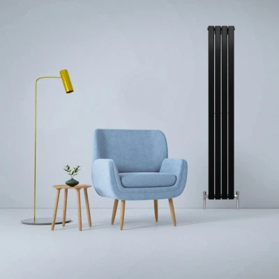 Image of Designer Radiators 180 x 28cm Flat Panel Modern Central Heating Matt Black Vertical Column Double Wall Mounted Slimline Kitchen Living Room Bathroom Commercial Cleaning Brush &amp; Fixing Kit