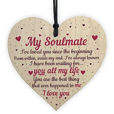 Image of RED OCEAN Soulmate Gifts Wooden Heart Plaque Anniversary Birthday I Love You For Him Her