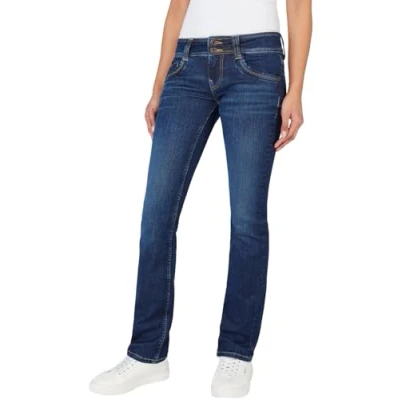 Image of Pepe Jeans Women&#039;s Double Buttons Slim Low Waist PL204588 Jeans, Blue (Denim XW5), 25W / 32L