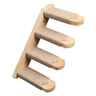 Image of FUKUMARU Cat Climbing Shelf Wall Mounted, Four Step Stairway with Jute Scratching for Cats Perch Platform Supplies, 40 x 22 cm, Left to Right
