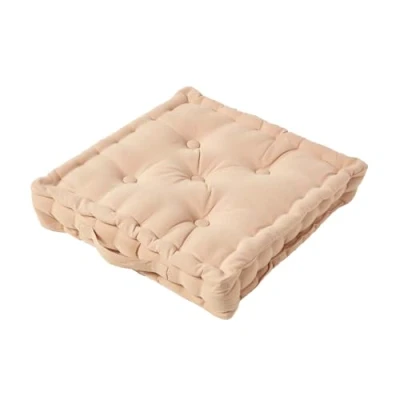 Image of HOMESCAPES Plain Beige 100% Cotton Large Floor Cushion Mink Natural Soft 50 x 10 cm Square Indoor Garden Dining Chair Booster Seat Pad