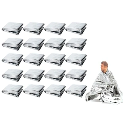 Image of Kellegour 20 pcs Emergency Survival Blanket,140cm x 210cm Silver Reflective Thermal First Aid Foil Blanket,Emergency Blankets for Outdoors,Camping,Hiking,Survival,Marathons