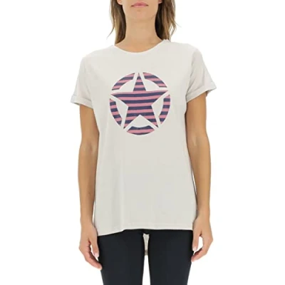 Image of JEEP Women&#039;s J Woman T Shirt Oversize Star Striped Print Turn up Sleeve J22W, Light Graystone, XS
