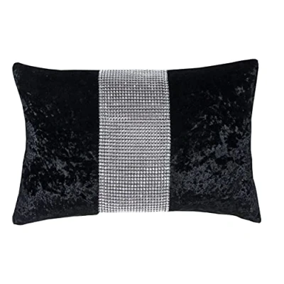 Image of Red Rainbow Diamante Sparkle Bling Crushed Velvet Cushion Cover (Black, 12&quot; x 18&quot;)