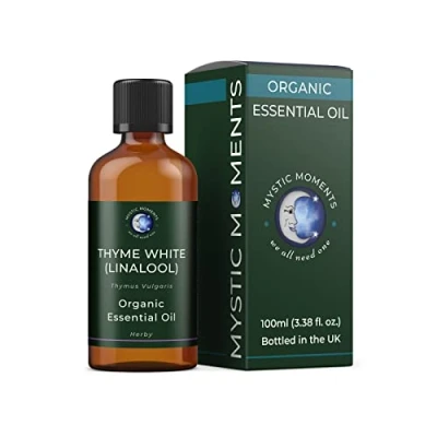 Image of Mystic Moments Organic Thyme White Sweet (Linalool) Essential Oil 100ml Pure &amp; Natural for Diffusers, Aromatherapy Massage Blends Vegan GMO Free
