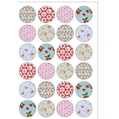 Image of 24 Precut Vintage Flower Patterned Circles Edible Wafer Paper Cake Toppers