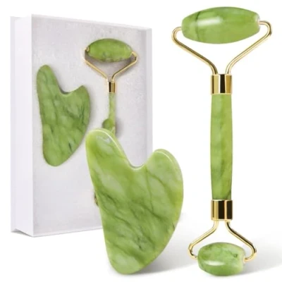 Image of GUGUG Gua Sha and Jade Roller Set, Stone, Face Massage Tool for Skin Care Routine, Guasha Face, Neck Body Muscle