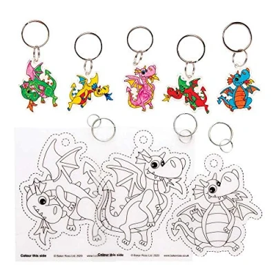 Image of Baker Ross Dragon Shrink Art Keyrings Pack of 8, Chinese New Year Craft Kit, Crafts for Kids (FE249)