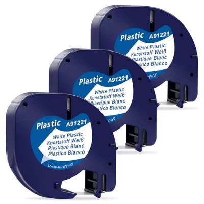 Image of MarkField Compatible for Dymo Letratag 12mm x 4m Labels Plastic White Tape Refills, LT 100H 100T QX50 XR XM 200B Plus, Black on White, 91201 S0721610