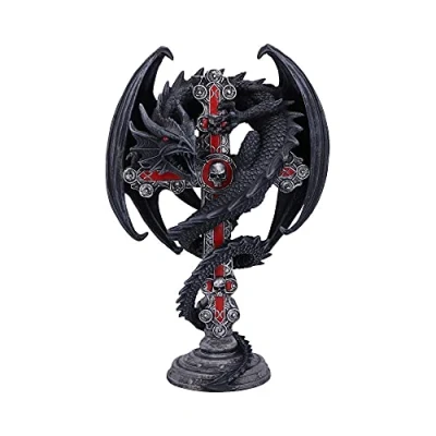 Image of Nemesis Now Anne Stokes Gothic Guardian Dragon Cross Candle Holder 26.5cm, Black