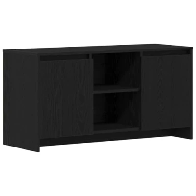 Image of vidaXL TV Cabinet Black Oak Minimalist Entertainment Stand with Ample Storage Solid Engineered Wood Matte Finish for Living Room