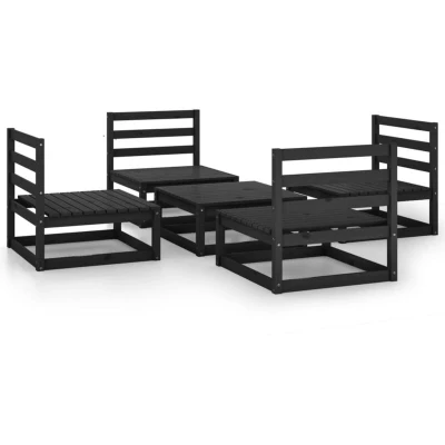 Image of vidaXL 5 Piece Garden Lounge Set Black Solid Pinewood