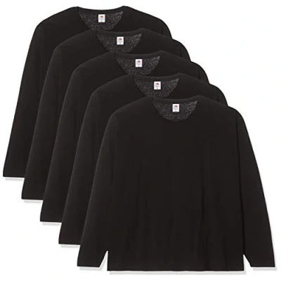 Image of Fruit of the Loom Men&#039;s Original Long Sleeved Tee, 5 Pack T Shirt, Black (Black 36), XX Large (Size:2XL) (Pack 5)
