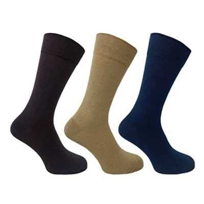 Image of Flexitop Men&#039;s Plain Socks 3 Pairs U.K. Size 6 11 socks, soft hold, comfort grip (Brown/Oat/Navy)