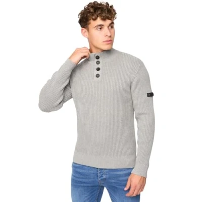 Image of Crosshatch Mens 1/4 Zip Cotton Rich Sweatshirt Cardigan Button Jumper Knitwear Sweater by JeanBase Grey L