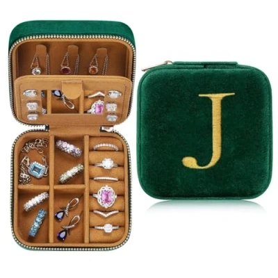 Image of TINGN Travel Jewellery Box, Organiser, Case, Mirrored Jewelry Boxes for Women, Gifts Personalised Box J