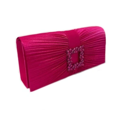 Image of LeahWard Women&#039;s Satin Clutch Bag Crystal Wedding Party Evening Handbag (Fuchsia)